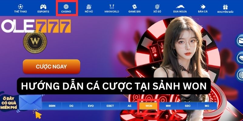 Hướng dẫn cá cược casino tại sảnh chơi WON Ole777