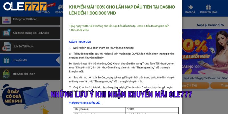 Những lưu ý khi nhận khuyến mãi casino tại nhà cái Ole777